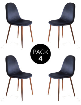 imagem grande de Pack 4 Cadeiras Oslo Veludo Madeira Azul1