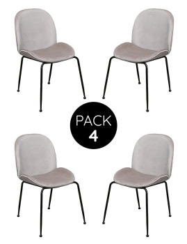 imagem grande de Pack 4 Cadeiras Modern Veludo Metal Bege1