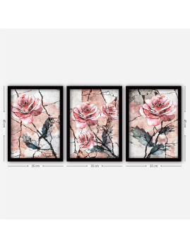 imagem grande de Pintura Decorativa  (3 peças) Flores Rosa2
