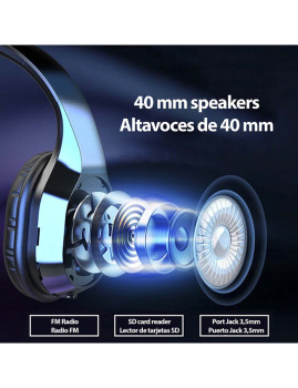 imagem de Fones T5 Bluetooth 50 com alta-voz rádio FM e leitor micro SD Preto3