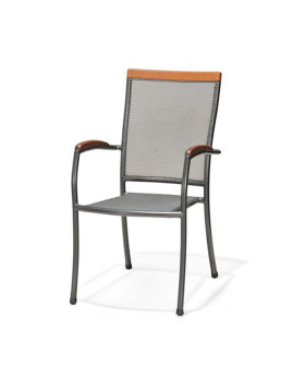 imagem grande de Cadeira Napoles Aço Cinza Grafito Com Prateleira/Madeira Eucaliptus1