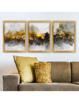 imagem grande de Pintura Decorativa  (3 peças) Cinza e Dourado1