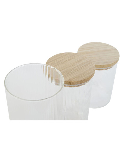 imagem de Conjunto de 3 Potes Home ESPRIT Transparente Silicone Bambu Vidro de Borosilicato 10 x 10 x 22,3 cm2