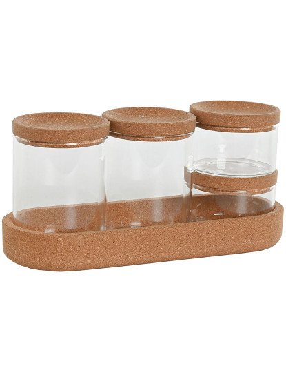 imagem de Conjunto de Potes Home ESPRIT Transparente Natural Cortiça Vidro de Borosilicato1