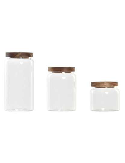 imagem de Conjunto de 3 Potes DKD Home Decor Acácia Vidro de Borosilicato (1 L) (400 ml) (700 ml) (3 Peças)1