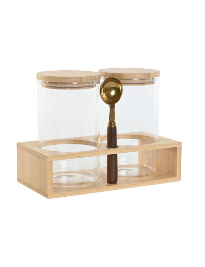 imagem de Conjunto de 2 Potes Home ESPRIT Dourado Natural Bambu Vidro de Borosilicato 24 x 12 x 18,5 cm1