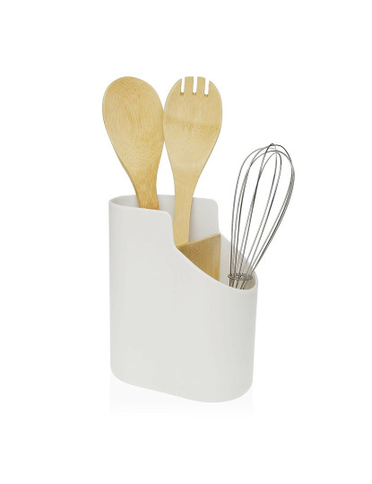 imagem de Recipiente para Utensílios de Cozinha Versa Branco Bambu ABS 8,5 x 17,6 x 15 cm2