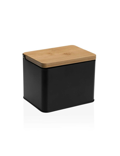 imagem de Saleiro com Tampa Versa Preto Metal Bambu 11 x 11 x 14 cm1