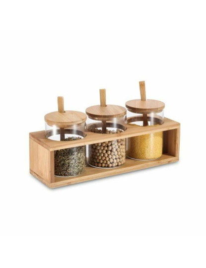 imagem de Conjunto de 3 Potes DKD Home Decor 31 x 11 x 10,5 cm Natural Bambu Vidro de Borosilicato1