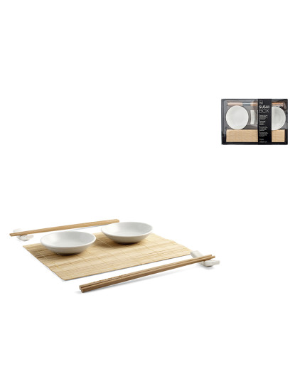 imagem de Conjunto Caixa de Sushi 9 Peças em Bambu e Porcelana Cm21X251