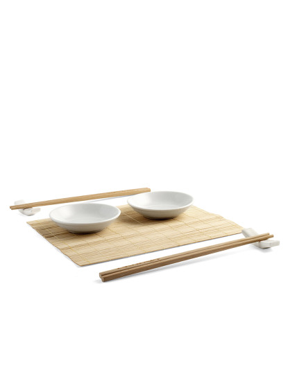 imagem de Conjunto Caixa de Sushi 9 Peças em Bambu e Porcelana Cm21X253