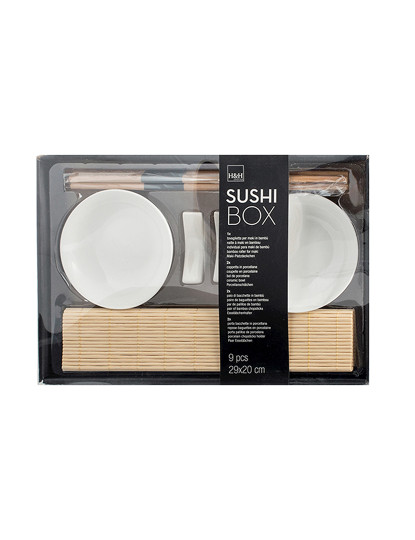 imagem de Conjunto Caixa de Sushi 9 Peças em Bambu e Porcelana Cm21X252