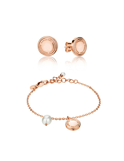 imagem de Conjunto Brincos e Pulseira Dourado Rosa1