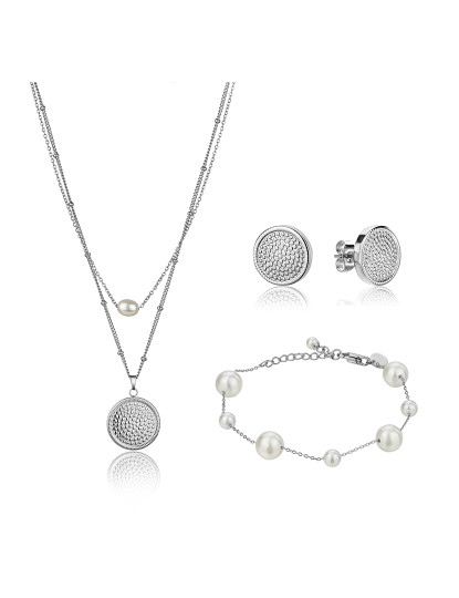 imagem de Conjunto Colar, Brincos e Pulseira Prateado1