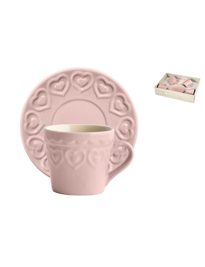 imagem de Conjunto de 4 xícaras de café Fairylove cor rosa com prato Cc1651