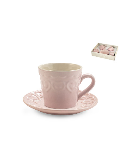 imagem de Conjunto de 4 xícaras de café Fairylove cor rosa com prato Cc1654