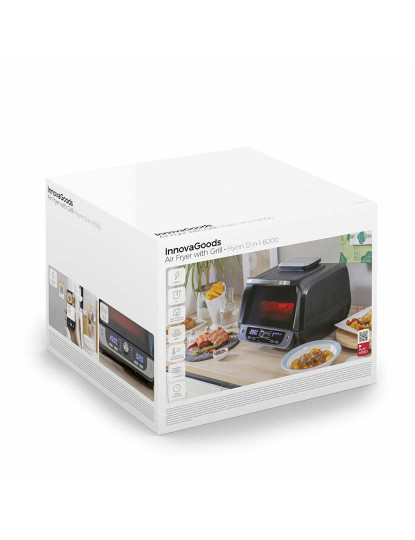 imagem de Fritadeira Sem Óleo com Grelhador, Acessórios e Livro de Receitas InnovaGoods Air Fryer Fryinn 12 em 1 6000 Aço Preto 6 L 3400 W3