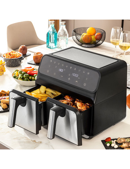 imagem de Fritadeira Sem Óleo InnovaGoods Fryinn Double 8000 Preto Aço Inoxidável 3400 W 8 L1