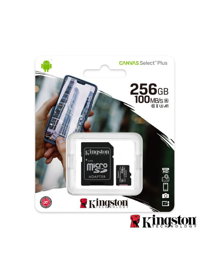 imagem de MicroSD Kingston Canvas Select Plus 256GB class10 UHS-I SDHC(100MB/s-85MB/s)1