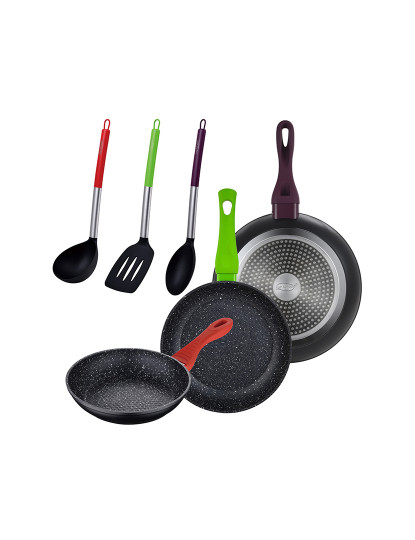 imagem de Conjunto de 3 frigideiras (18,22,26 cm) em alumínio forjado com 3 utensílios de cozinha da colecção Jolie1