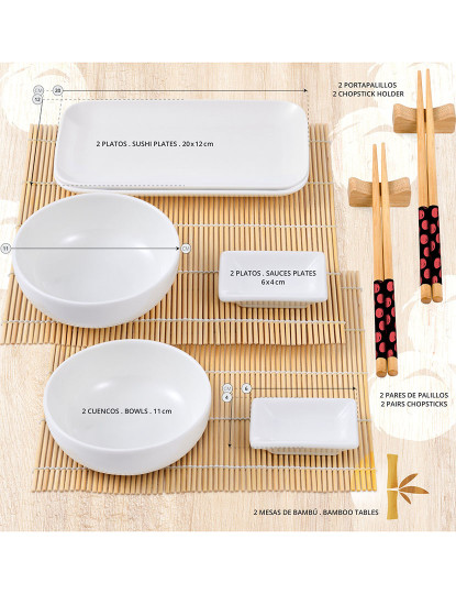 imagem de Conjunto de sushi de 12 peças (porcelana + bambu + madeira) colecção bergner foodies3