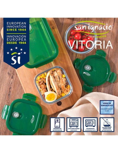 imagem de Lancheira hermética retangular de borosilicato San Ignacio Vitoria 1000ml na cor verde3