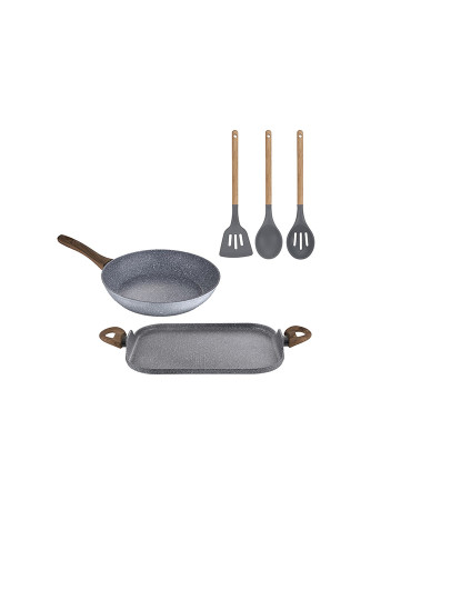 imagem de Conjunto de frigideira de alumínio forjado de 26 cm e 35,5x28,3 cm com espeto para grelha e conjunto de 3 utensílios de cozinha San Ignacio1