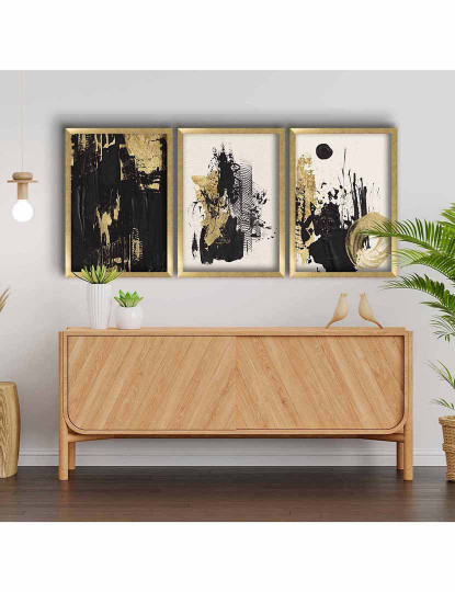 imagem de Conjunto 3 Quadros MDF Abstract Black/Gold1