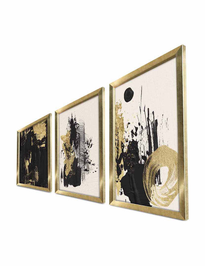 imagem de Conjunto 3 Quadros MDF Abstract Black/Gold3