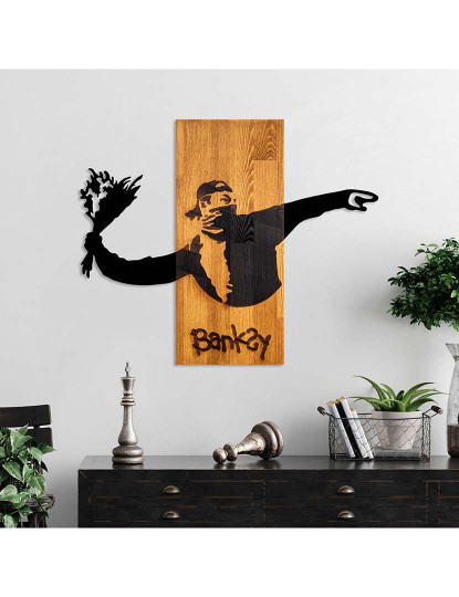 imagem de Decoração Parede Madeira Banksy - Flower Thrower1