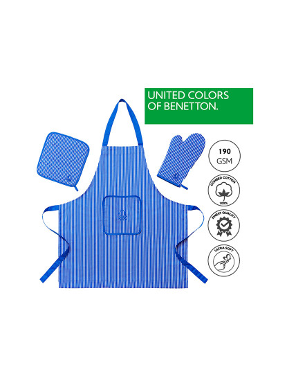 imagem de Conjunto 3 peças (avental+luva+pinça) 100% algodão 190gsm azul Benetton house2