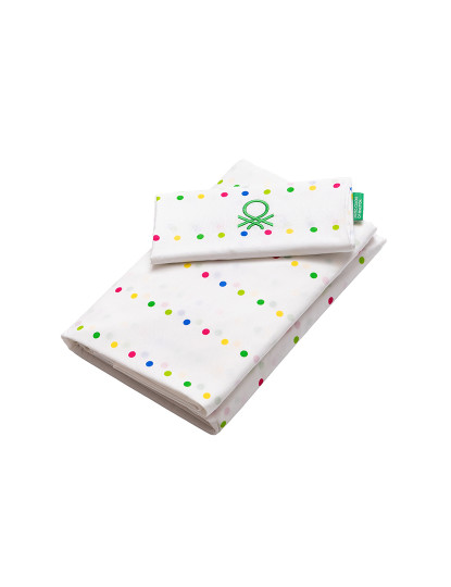 imagem de Conjunto de cama 4 peças (lençol de baixo 160x200+30cm + lençol plano 240x240cm + fronhas 45x90cm (x2)) rainbow Benetton 70% algodão + 30% poliéster4