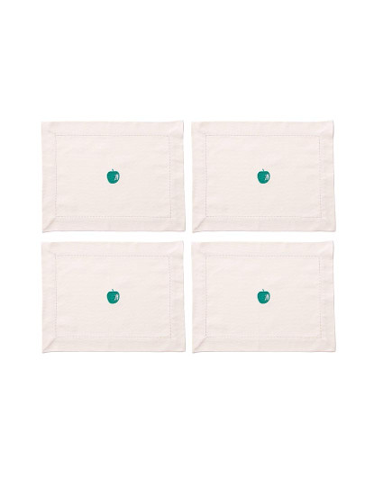 imagem de Conjunto de 4 individuais de mesa 45x35cm 180gsm em algodão creme com maçã verde Benetton1