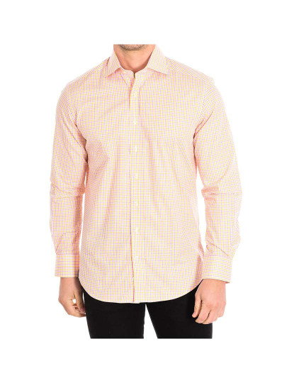 imagem de Camisa Homem Laranja-Quadrados lilas1