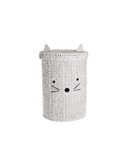 imagem de Cesto de Roupa Suja Decor Branco Infantil Gato1