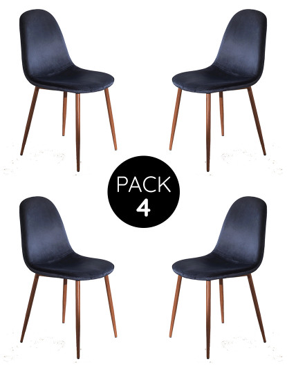 imagem de Pack 4 Cadeiras Oslo Veludo Madeira Azul1