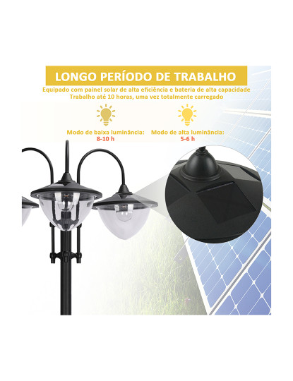 imagem de Candeeiro Solar com 18 Luzes LED Preto4