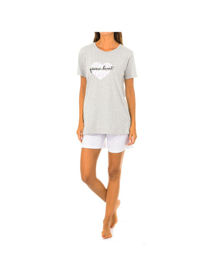 imagem de Pijama Manga Curta Senhora Cinza E Branco Estampado1