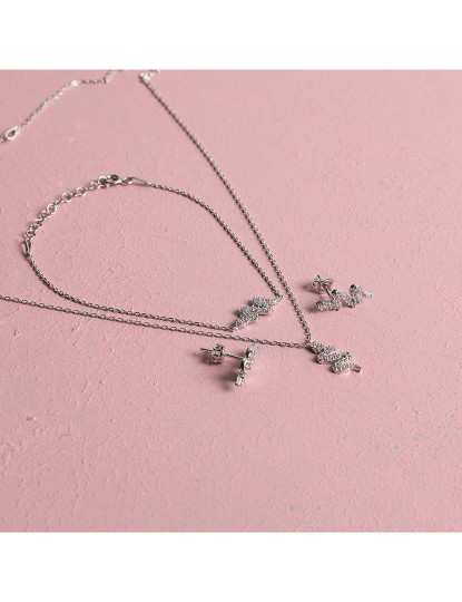 imagem de Conjunto Colar, Pulseira e Brincos Prateado1