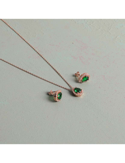 imagem de Conjunto Colar e Brincos Rosa Dourado e Verde1