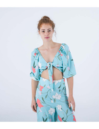 imagem de Top Senhora Poppy Tie Crop Aqua 3