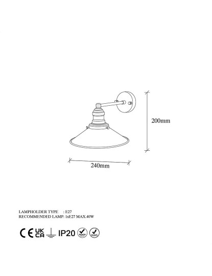 imagem de Candeeiro Parede Conical-12195 Preto Antique6