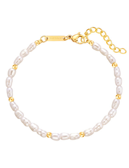 imagem de Pulseira aço inoxidável ouro amarelo pérola (sintet.) branco1