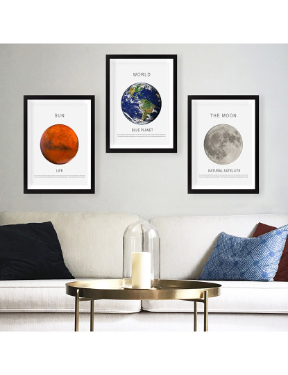 imagem de Conjunto 3 Quadros Sun, Earth & Moon1