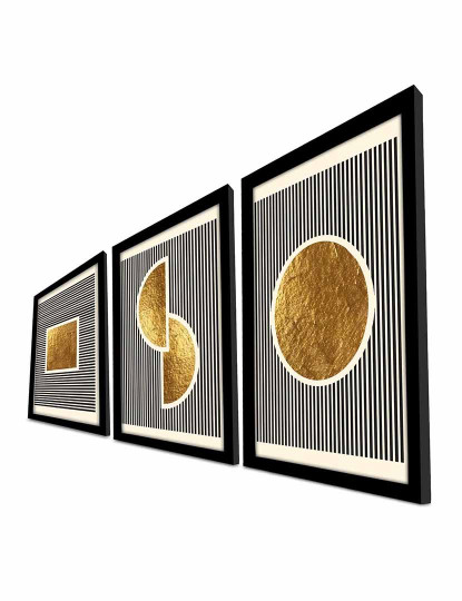 imagem de Conjunto 3 Quadros MDF Shapes Gold Grey3