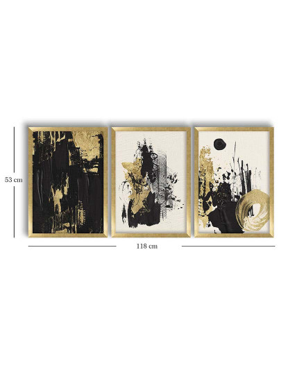 imagem de Conjunto 3 Quadros MDF Abstract Black/Gold2