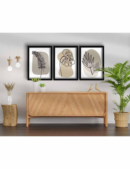 imagem de Conjunto 3 Quadros MDF Leaves Nude1