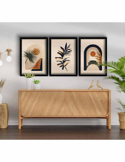 imagem de Conjunto 3 Quadros MDF Mid Century Palm1