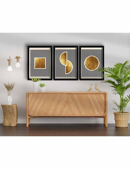 imagem de Conjunto 3 Quadros MDF Shapes Gold Grey1