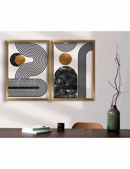 imagem de Conjunto 2 Quadros MDF Mid Century Black/Gold1